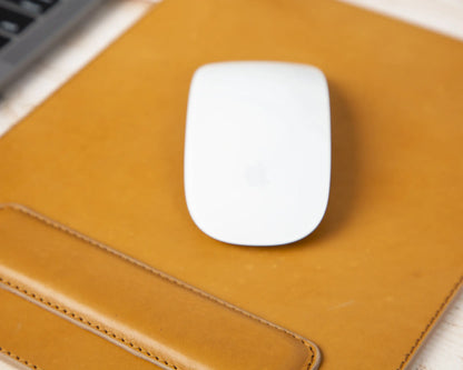 Genuine Leather Mouse Pad with Ergonomic Wrist Rest - Coffee