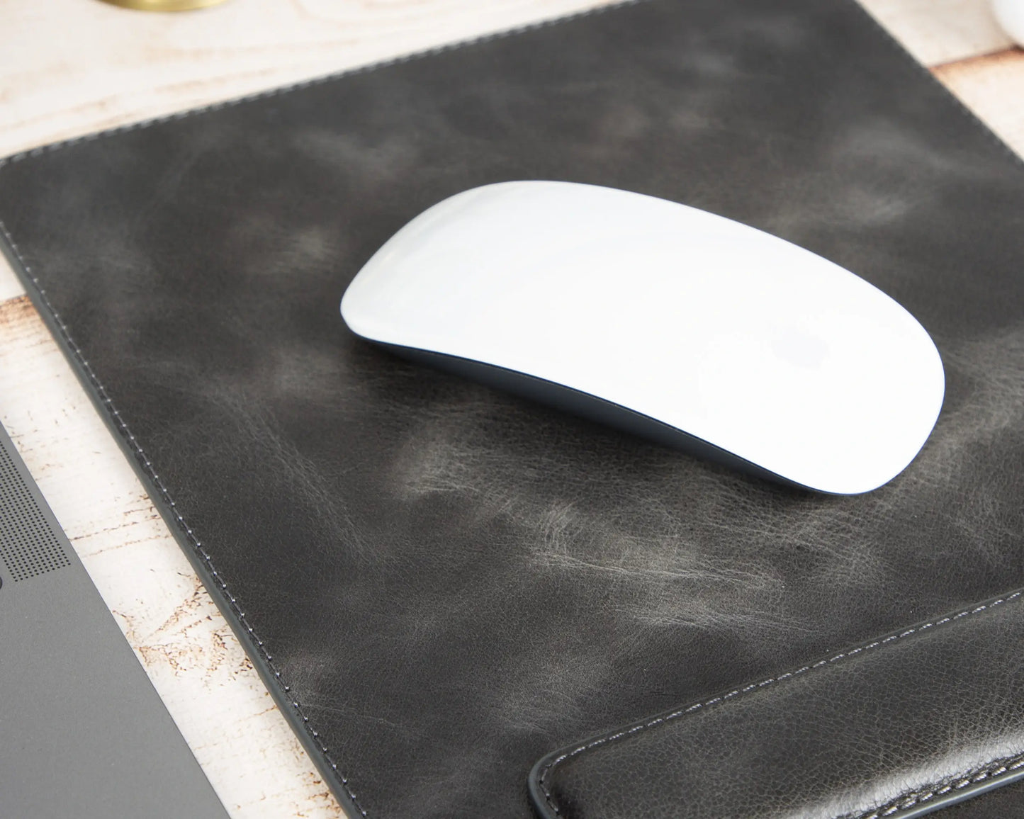 Genuine Leather Mouse Pad with Ergonomic Wrist Rest - Grey