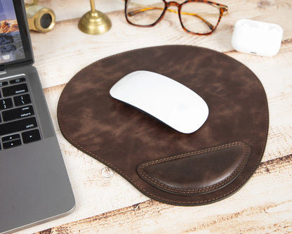 Cushioned Bileklikli Deri Mouse Pad TN3 Kahve