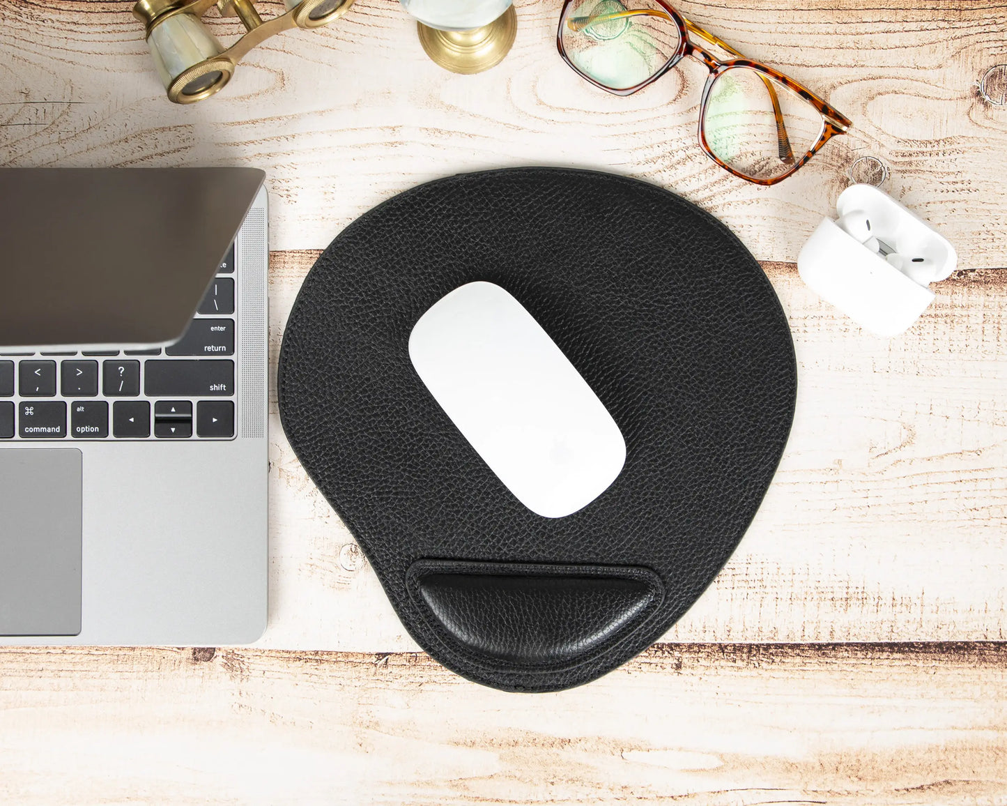 Personalized Genuine Leather Mouse Pad with Ergonomic Wrist Rest