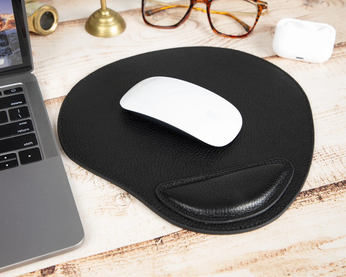 Personalized Genuine Leather Mouse Pad with Ergonomic Wrist Rest