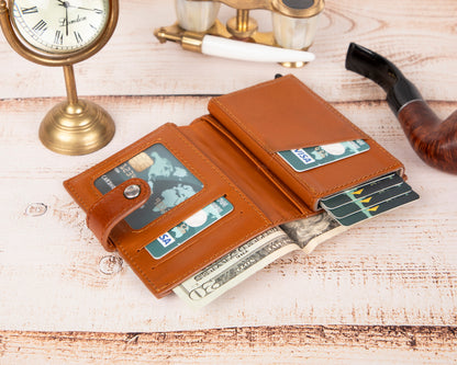 Carry Confidence: Small Leather Pop-Up Wallet with RFID Blocking