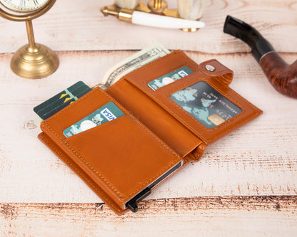 Carry Confidence: Small Leather Pop-Up Wallet with RFID Blocking