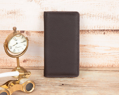 Pinario | Personlanized | 6.5" Long Phone Wallet | Brown Genuine Leather