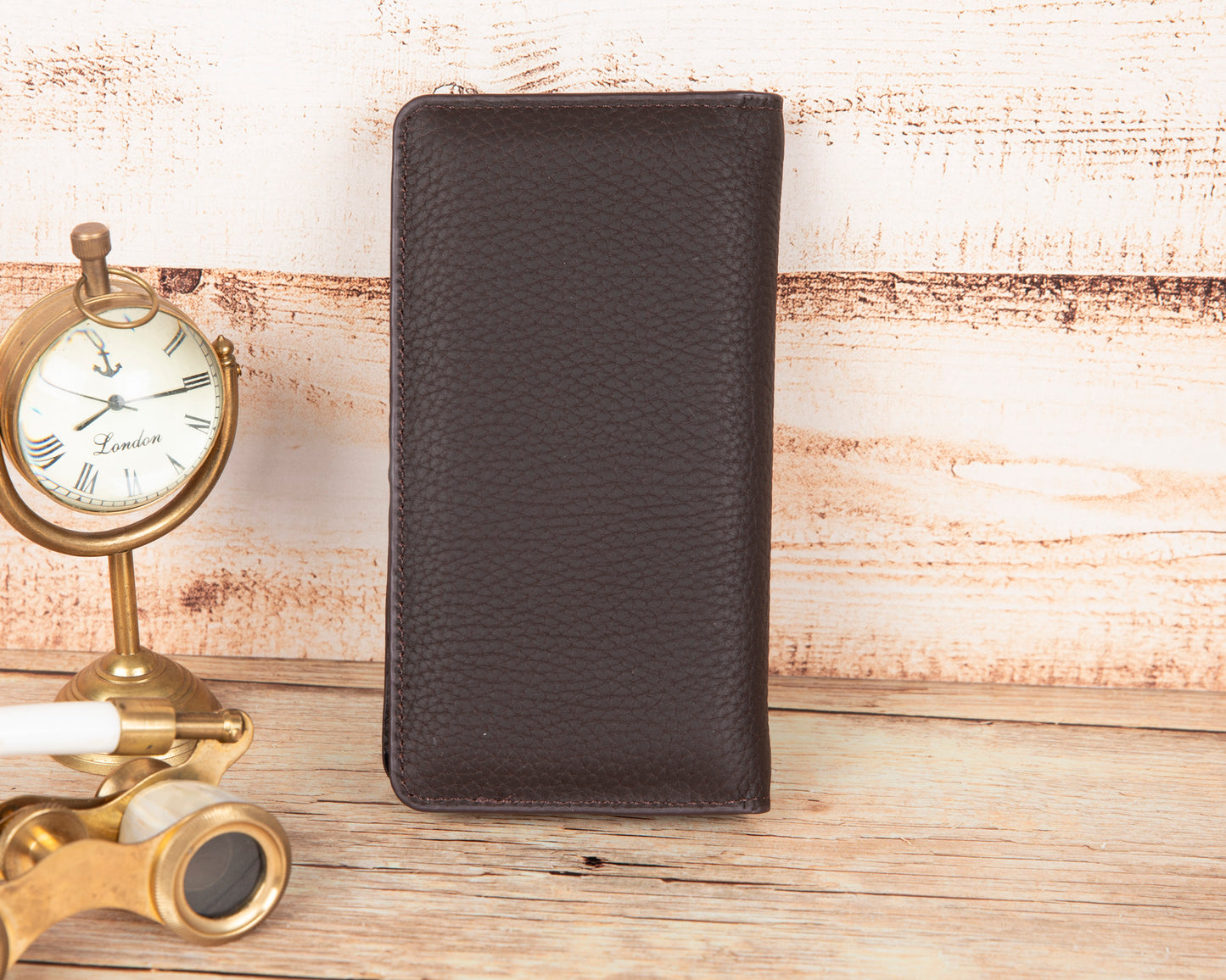 Pinario | Personlanized | 6.5" Long Phone Wallet | Brown Genuine Leather