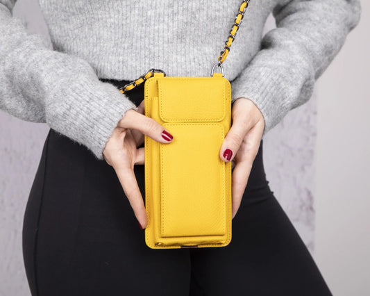 Leather Crossbody Phone Bag - Yellow - 6.9"