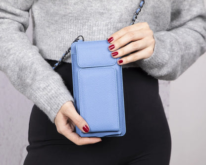 Leather Crossbody Phone Bag - Blue - 6.9"