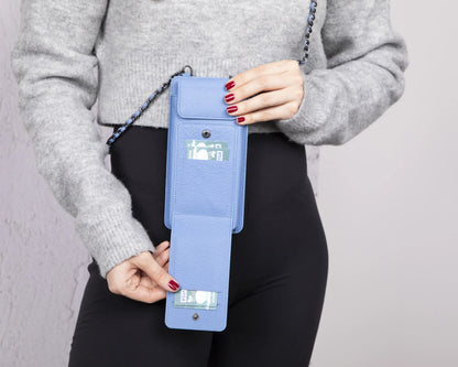 Leather Crossbody Phone Bag - Blue - 6.9"