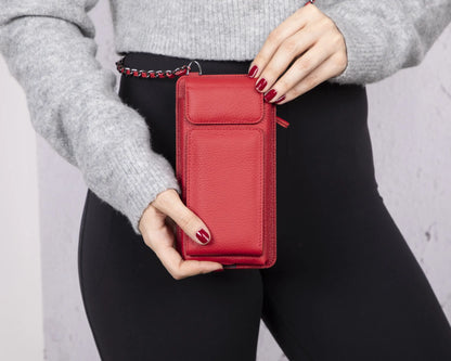 Leather Crossbody Phone Bag - Red - 6.9"