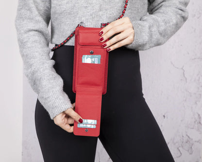 Leather Crossbody Phone Bag - Red - 6.9"