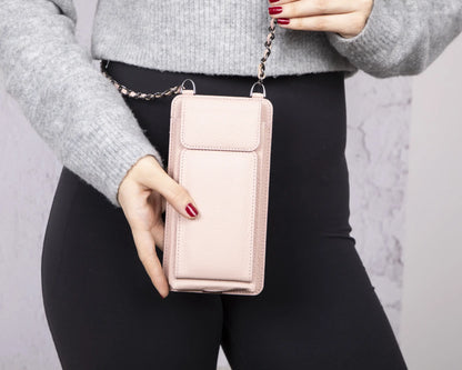 Leather Crossbody Phone Bag - Pink - 6.9"