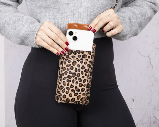 Leopard Pattern Leather Crossbody Phone Bag -  6.9"