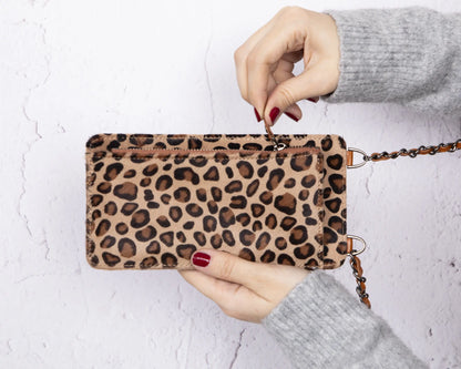 Leopard Pattern Leather Crossbody Phone Bag -  6.9"