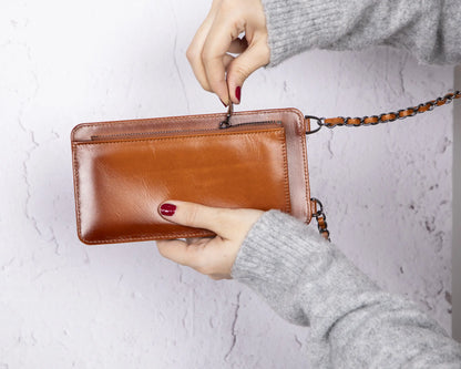 Leather Crossbody Phone Bag - Tan - 6.9"