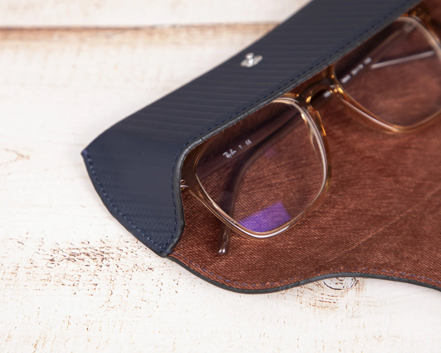 Pinario | Personalized | Leather Glasses Case | Dark Blue