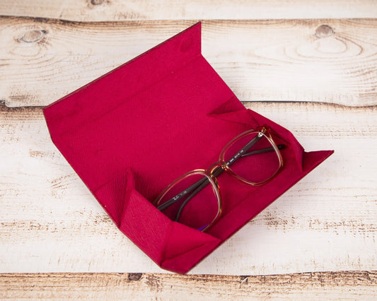 Pinario | Personalized | Leather Hard Glasses Case | Red