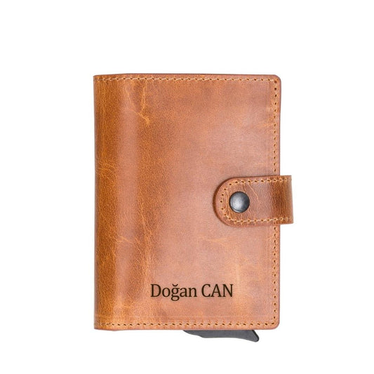 Pinario | Unisex RFID Blocking AirTag Wallet | Pop-Up Card Holder | Bifold Wallet | Tan Leather