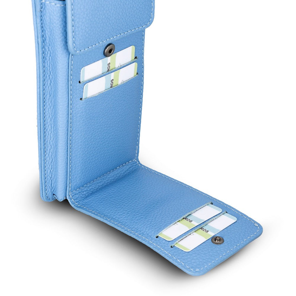 Leather Crossbody Phone Bag - Blue - 6.9"