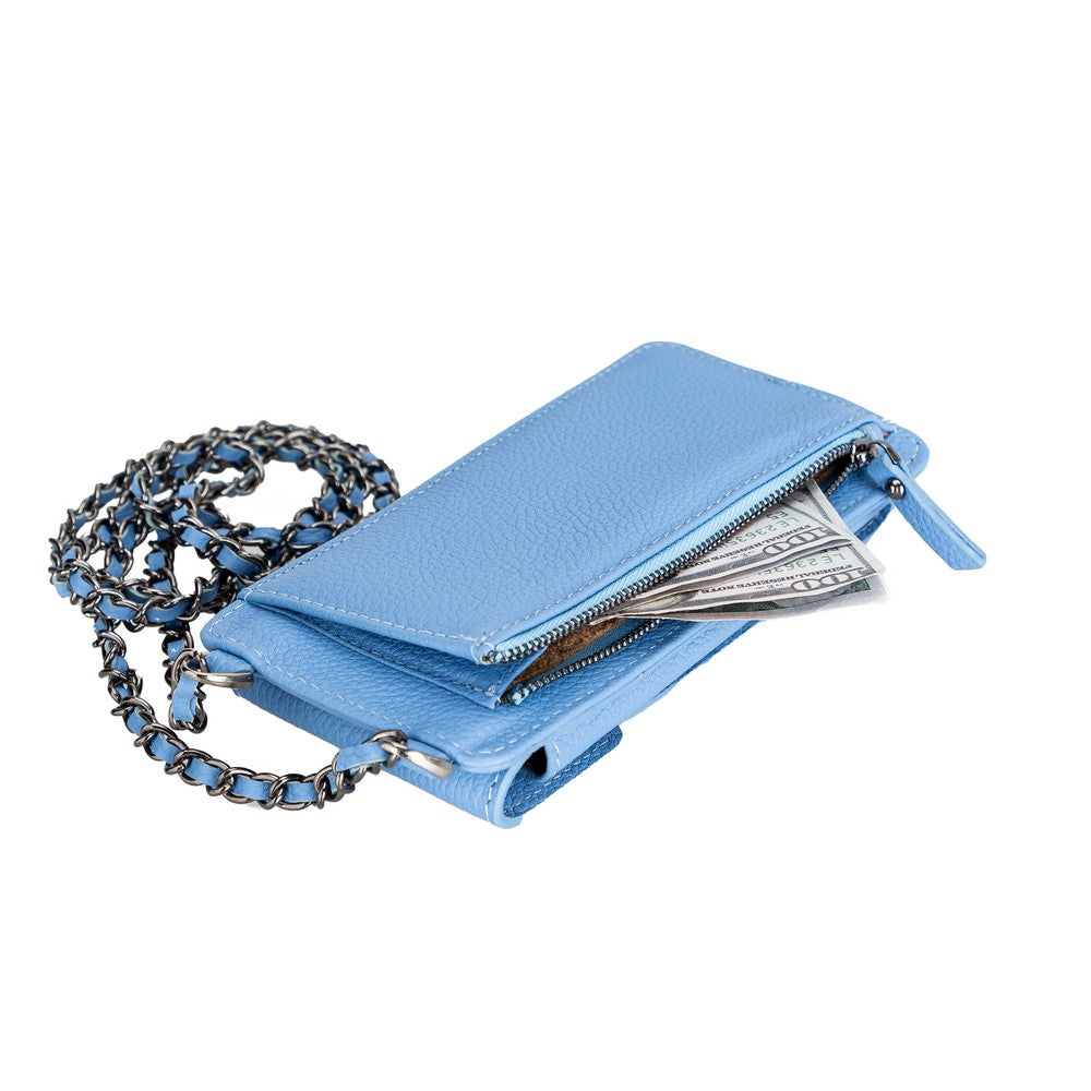 Leather Crossbody Phone Bag - Blue - 6.9"