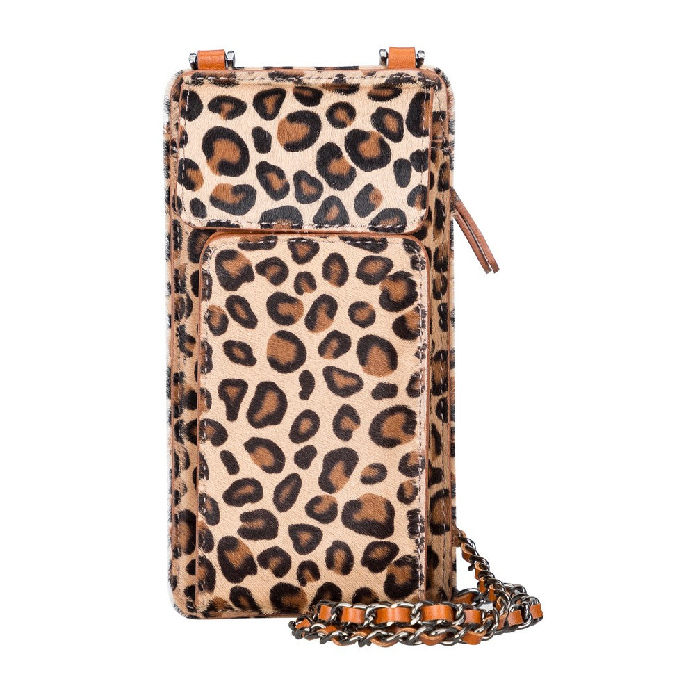 Leopard Pattern Leather Crossbody Phone Bag -  6.9"