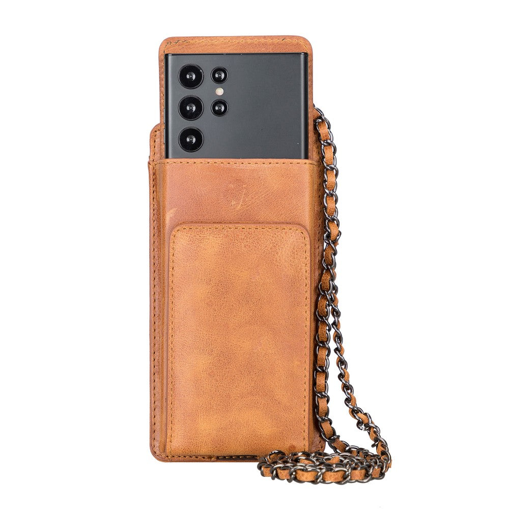 Leather Crossbody Phone Bag - Tan - 6.9"