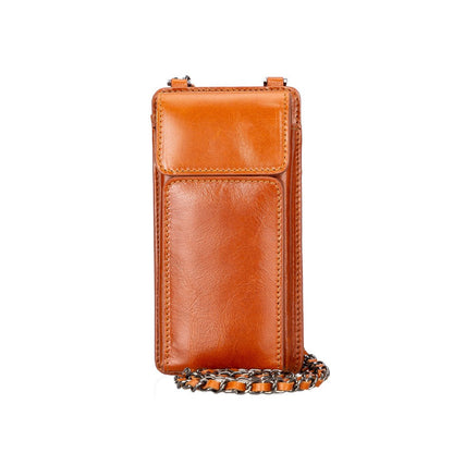 Leather Crossbody Phone Bag - Tan - 6.9"