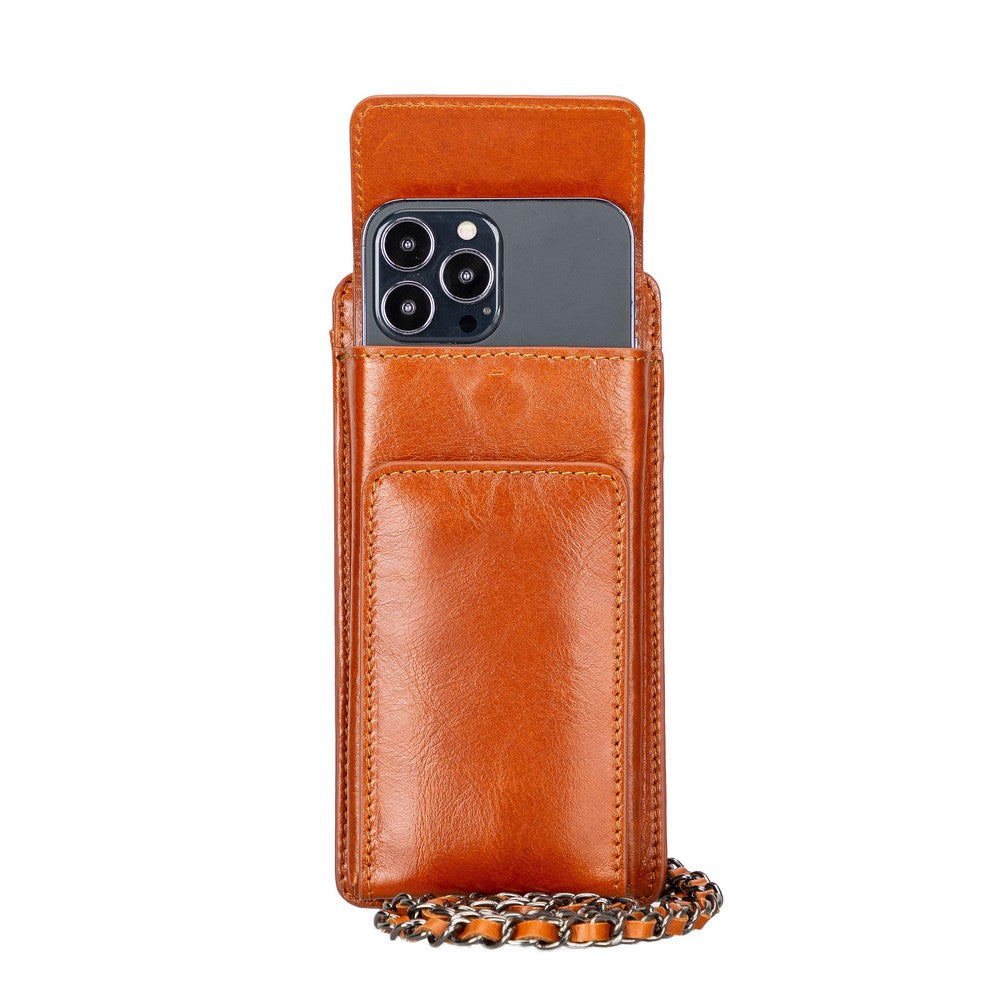 Leather Crossbody Phone Bag - Tan - 6.9"