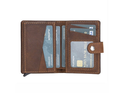 Pinario | RFID Blocking Airtag Wallet | Pop Up Card Holder Bifold Wallet | Brown Leather