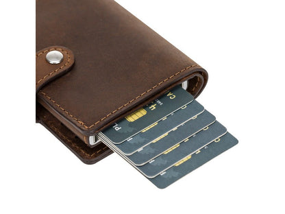 Pinario | RFID Blocking Airtag Wallet | Pop Up Card Holder Bifold Wallet | Brown Leather