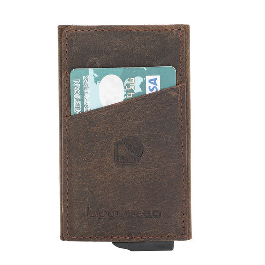 Pinario | Men's RFID Blocking Pop-Up Leather Card Holder | Brown | Minimalist