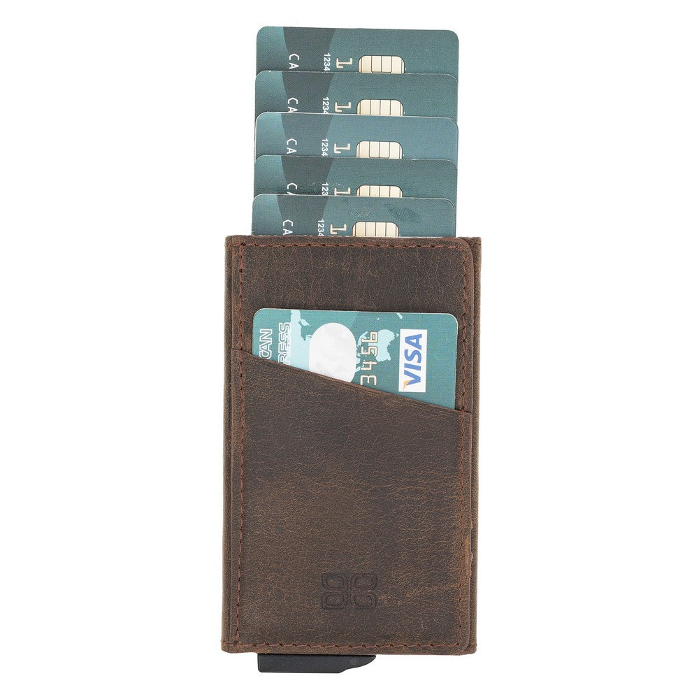 Pinario | Men's RFID Blocking Pop-Up Leather Card Holder | Brown | Minimalist