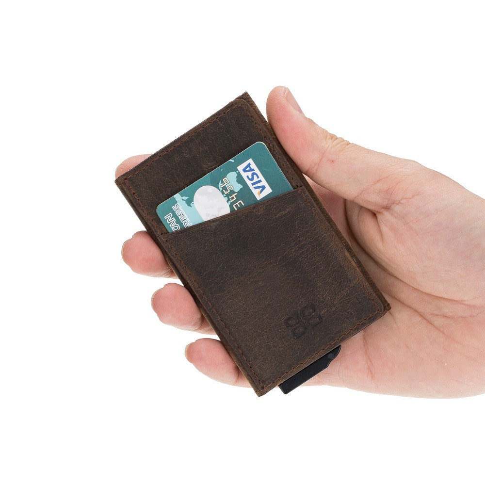 Pinario | Men's RFID Blocking Pop-Up Leather Card Holder | Brown | Minimalist