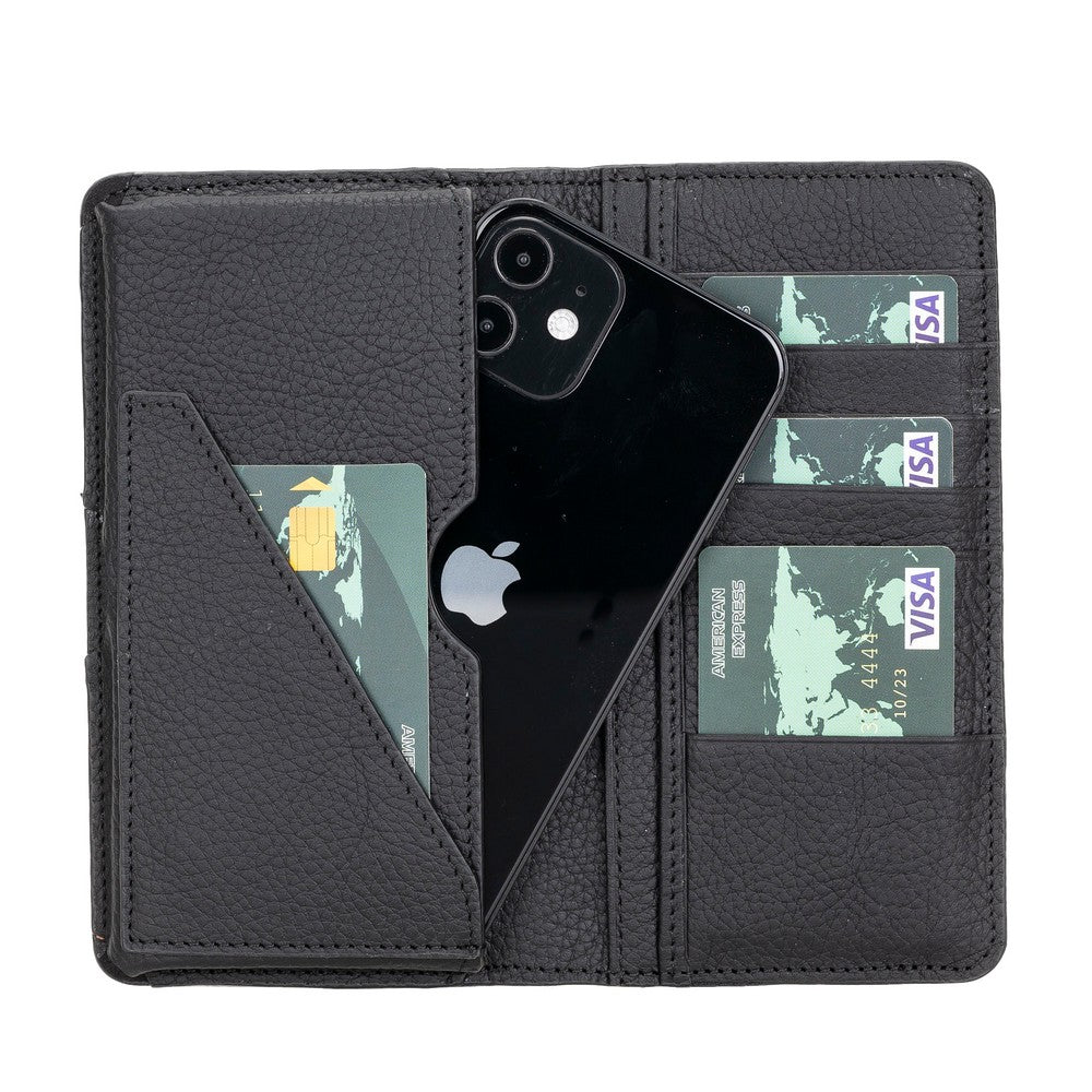 Pinario | Personlanized | 6.5" Long Phone Wallet | Black Genuine Leather