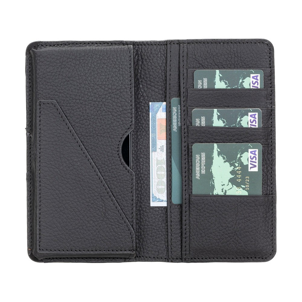 Pinario | Personlanized | 6.5" Long Phone Wallet | Black Genuine Leather