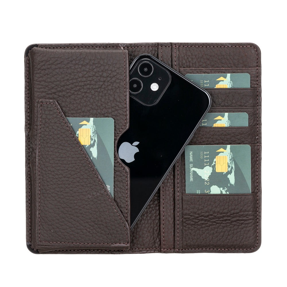 Pinario | Personlanized | 6.5" Long Phone Wallet | Brown Genuine Leather