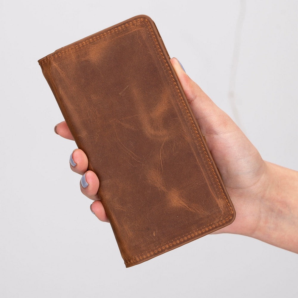 Pinario | Personlanized | 6.5" Long Phone Wallet | Brown Genuine Leather