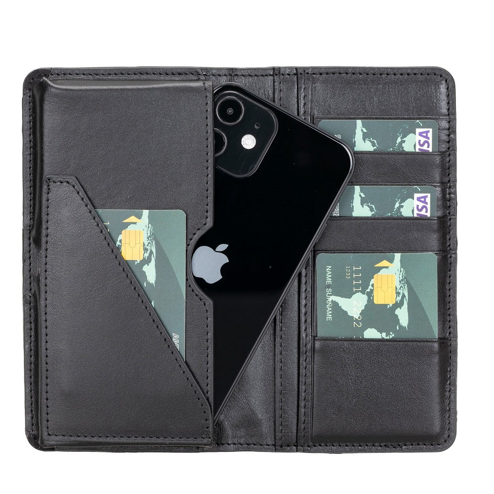 Pinario | Personlanized | 6.5" Long Phone Wallet | Black Genuine Leather