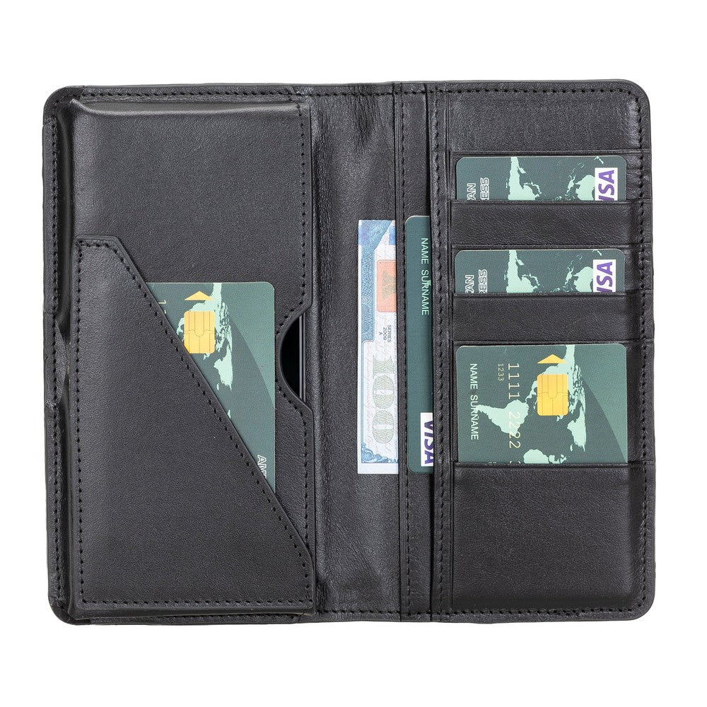 Pinario | Personlanized | 6.5" Long Phone Wallet | Black Genuine Leather