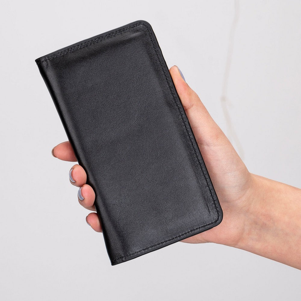 Pinario | Personlanized | 6.5" Long Phone Wallet | Black Genuine Leather