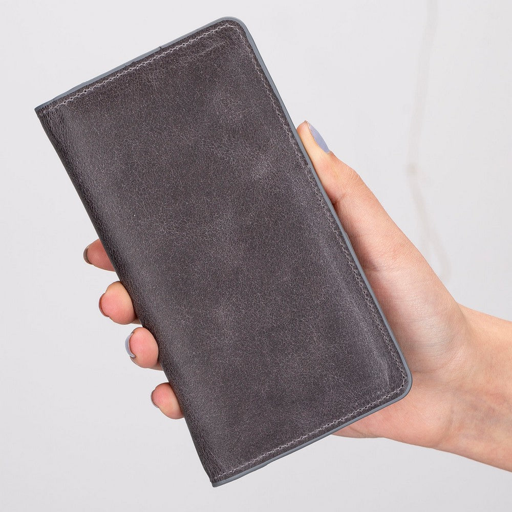 Pinario | Personlanized | 6.5" Long Phone Wallet | Gray Genuine Leather