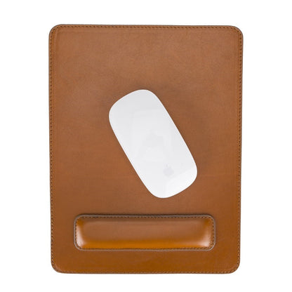 Genuine Leather Mouse Pad with Ergonomic Wrist Rest - Tan