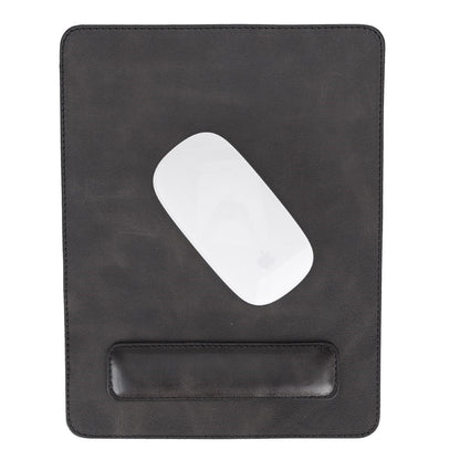 Genuine Leather Mouse Pad with Ergonomic Wrist Rest - Black