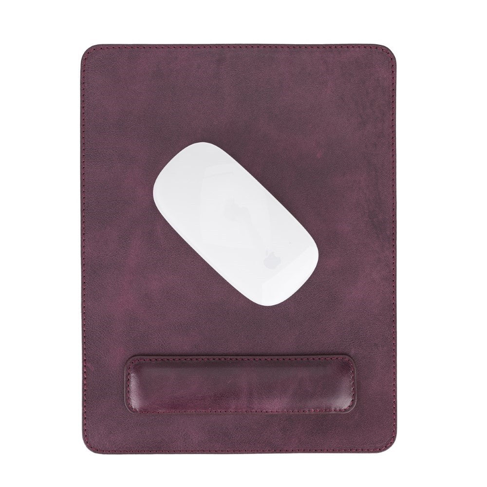 Genuine Leather Mouse Pad with Ergonomic Wrist Rest - Purple