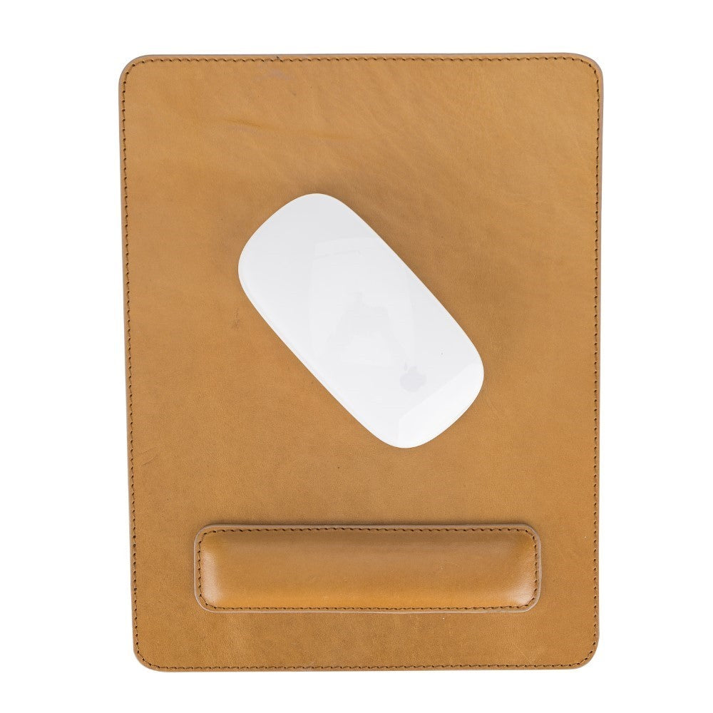 Genuine Leather Mouse Pad with Ergonomic Wrist Rest - Coffee