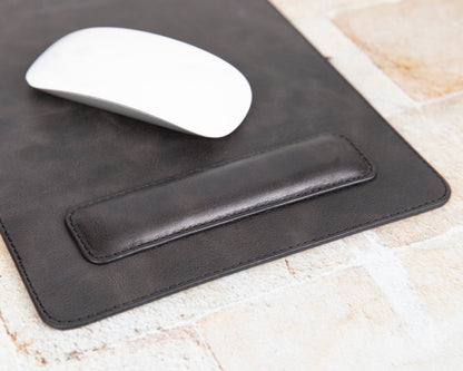 Genuine Leather Mouse Pad with Ergonomic Wrist Rest - Grey