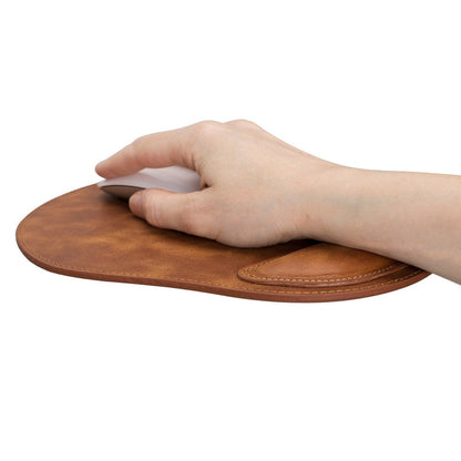 Genuine Tan Leather Mouse Pad with Ergonomic Wrist Rest