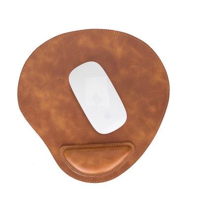 Genuine Tan Leather Mouse Pad with Ergonomic Wrist Rest