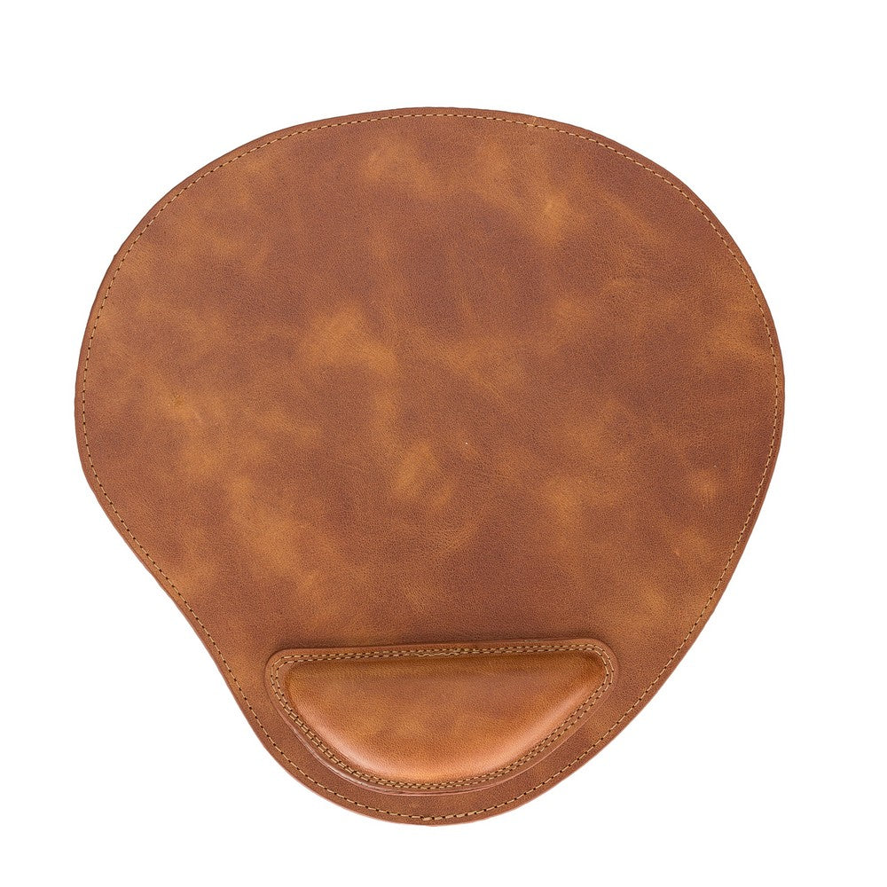 Genuine Tan Leather Mouse Pad with Ergonomic Wrist Rest