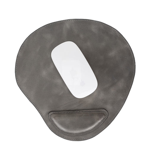 Genuine Leather Mouse Pad with Ergonomic Wrist Rest - Grey