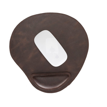 Genuine Leather Mouse Pad with Ergonomic Wrist Rest - Brown